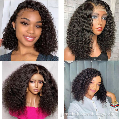 Human Hair Hd Full Lace Front Wig Cheap Kinky Curly Bob Wigs Peruvian Natural Virgin Human Hair Transparent Frontal Bob Wig